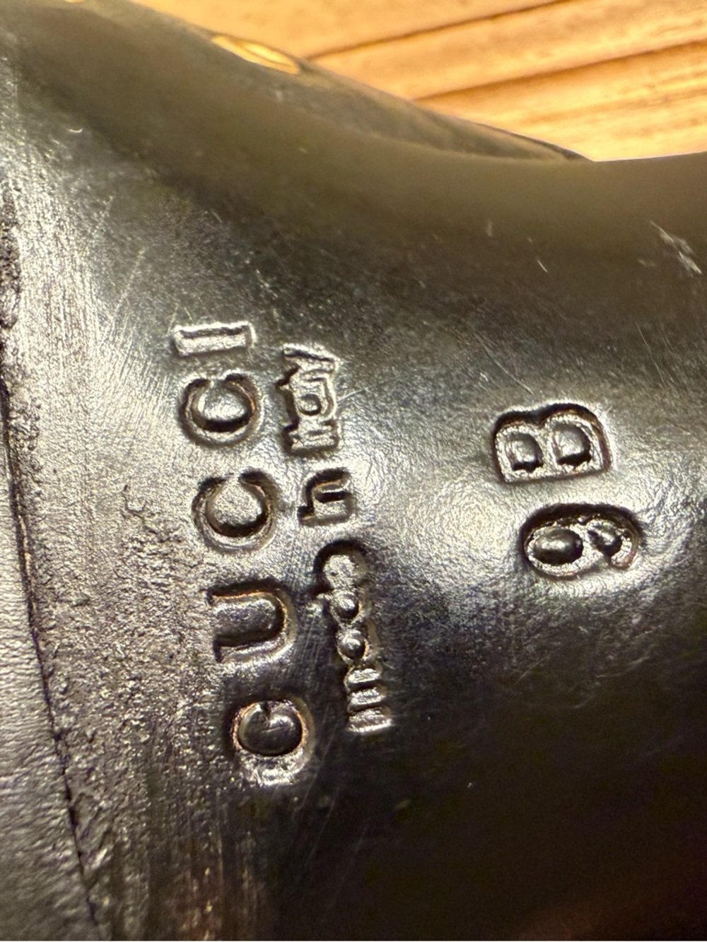 Gucci Black Leather Kitten Heel Mules with Gold Grommet Detail - Picture 13 of 16